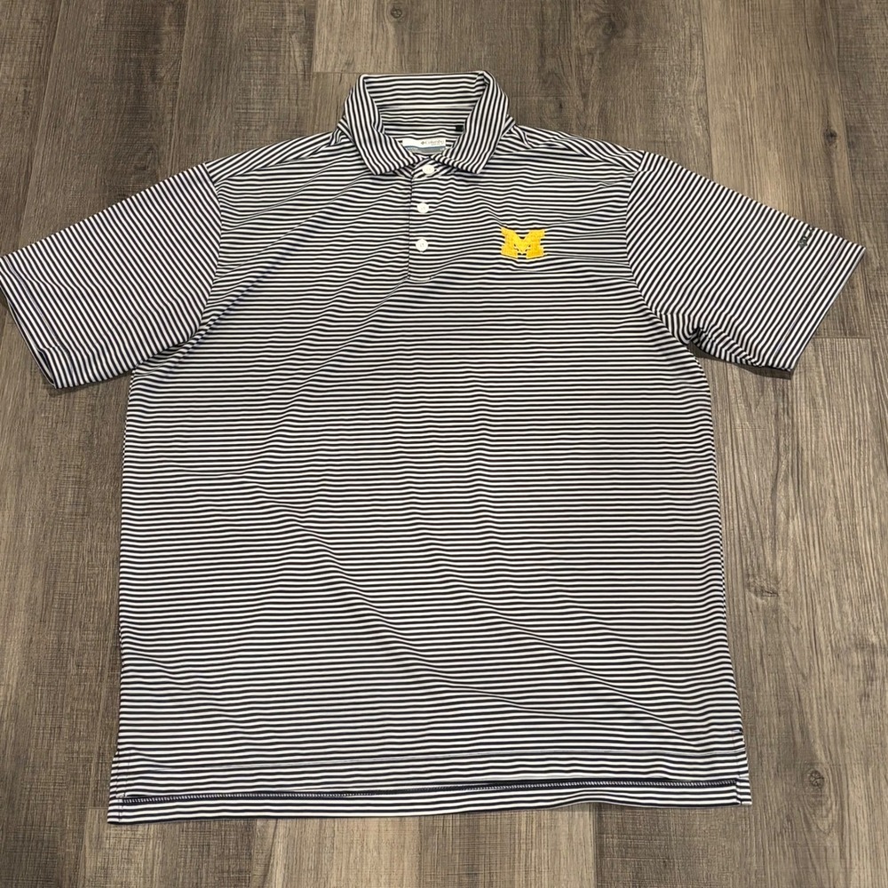 Columbia Golf Michigan Wolverines Polo Shirt Mens Large L Navy White Striped
